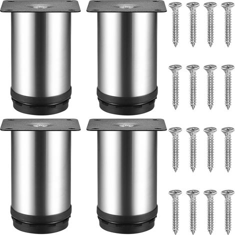 Lot de 4 Pieds de meubles réglables, Acier inoxydable, Hauteur ajustable 0-10mm, Pour cuisine bureau table (1/5)