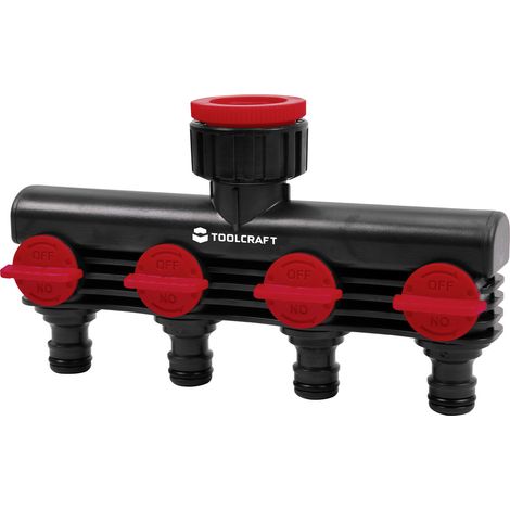 TOOLCRAFT 2302371 Kunststoff 4-Wege-Verteiler 26,44 mm (3/4") AG, 33,25 mm (1") AG Wasserstop, mit (1/4)