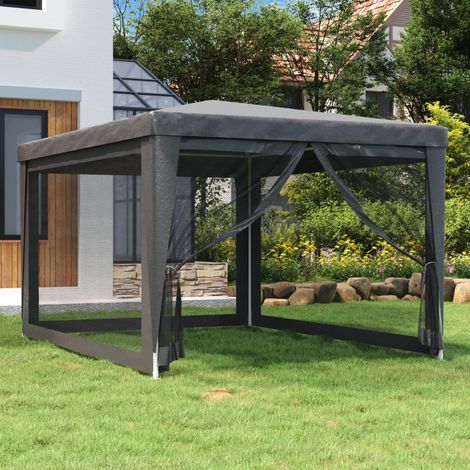 Partyzelt mit 4 Mesh-Seitenwänden Anthrazit 3x4 m HDPE