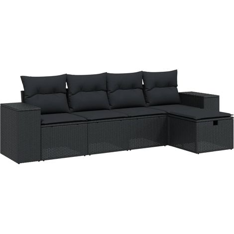 Set Divani da Giardino 5 pz con Cuscini in Polyrattan Nero vidaXL (1/4)
