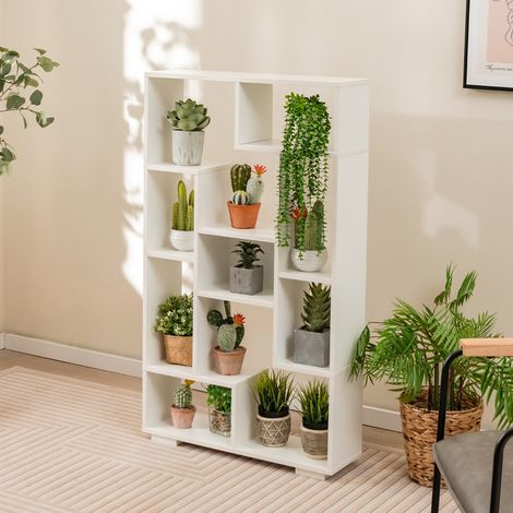 Bibliothèque Moderne 120 cm, Étagères Ouvertes, Rangement Autoportant, Anti-basculement, Blanc + Naturel CW90194 (1/3)