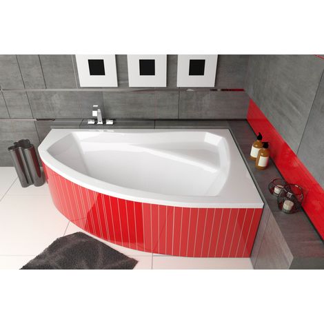 ECOLAM® Badewanne Eckbadewanne 140x90 cm RECHTS Acryl Rima weiß Ablaufgarnitur Ablaufgarnitur Füße Silikon