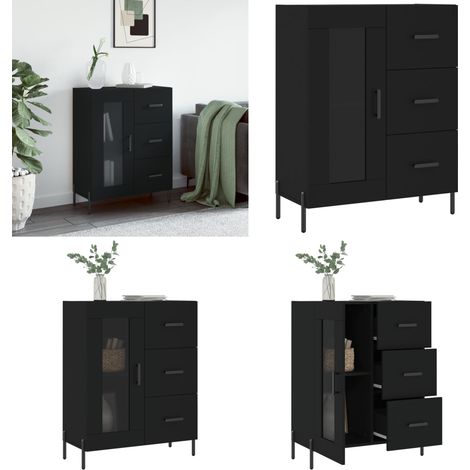 Buffet noir 69,5x34x90 cm bois d'ingénierie - Buffet Noir - Meuble Rangement - Commode - Mobilier Salon - Décoration Intérieure - Home & Living