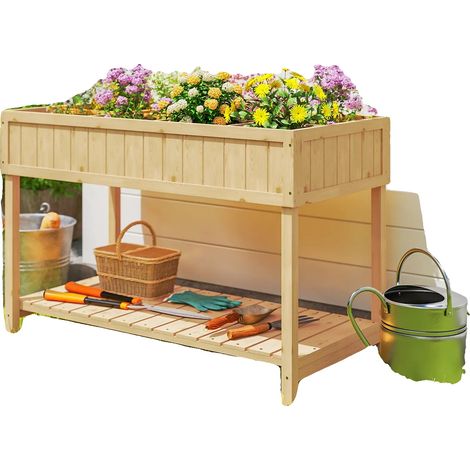 Macetero, fabricado en madera natural, dimensiones 110x46x76 cm, apto para uso exterior, resistente a la intemperie, acabado no tóxico. (1/5)