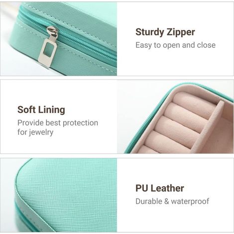 Portagioie da viaggio, piccolo portagioie portatile, organizer da viaggio, scatola portaoggetti, anello, orecchini, collana, bracciale, regalo per donne e ragazze, blu (1/5)