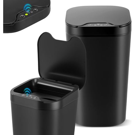 Poubelle Automatique, 12L Poubelle Cuisine Automatique avec Détecteur de Mouvement pour Salle de Bain Chambre Cuisine Bureau, Lot de 2, Noir (1/5)