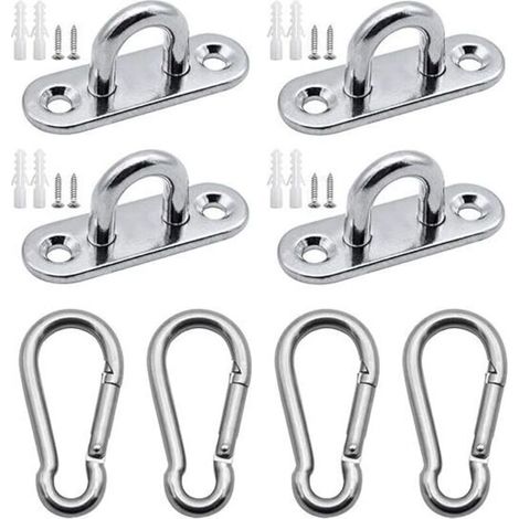 4 pièces M5 304 Plaque oculaire en Acier Inoxydable 4 pièces Mousqueton de Fixation pour Charges Lourdes pour aux voiles d'ombre hamacs Support Mural pour Charges Lourdes (1/4)