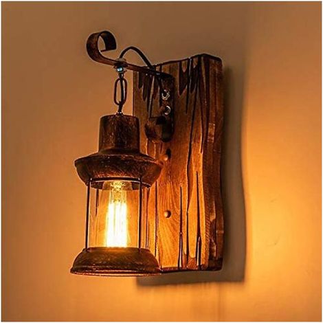 Retro-Wandleuchten, kreative Holzwandleuchten, Holzlaternen, geeignet für Bekleidungsgeschäfte, Restaurants, Cafés usw., Retro-Holzlampen, E27-Glaswandleuchten usw. (1/5)