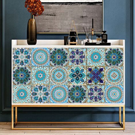 BEBUSINGOTO 20 Pcs Stickers de Carreaux 15x15cm Autocollant Carreau Ciment Mural Style Marocain Autocollants de Carreaux Adhesifs Étanche Sticker Carrelage (Bleu)