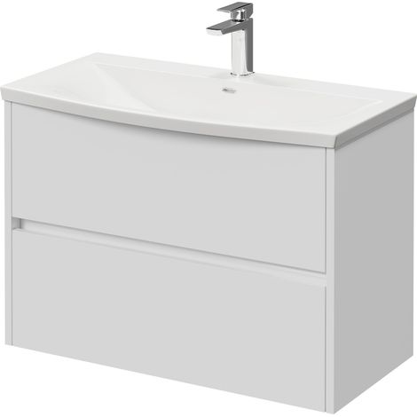Montego Gloss White 800mm Wall Mounted 2 Drawer Vanity Unit with Arc Basin (1/5)