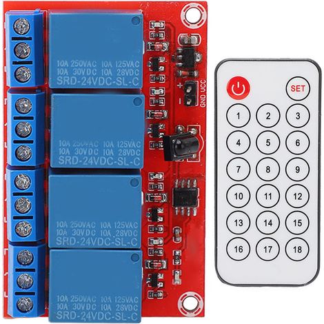 Module relais 4 canaux récepteur 24V avec télécommande infrarouge 4CH, kit émetteur-récepteur pour interrupteur de commande (1/5)