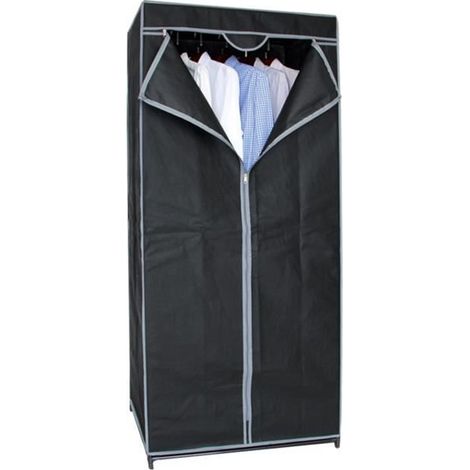 Armoire de rangement penderie dressing en toile coloris noir - Longueur 70 x profondeur 45 x Hauteur 160 cm.