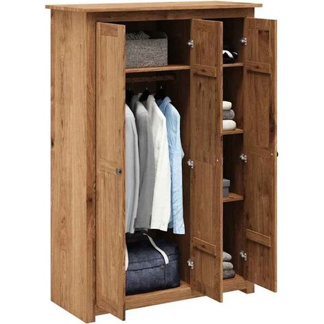 Armoire 3 Portes en Bois de Pin, Placard de Rangement 118x50x171.5 cm, Meuble de Chambre Style Panama (1/5)