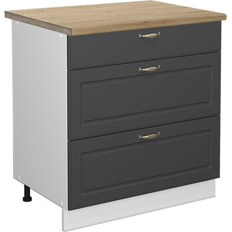 Mueble bajo de cocina Fame-Line, Antracita-oro, 80 cm con 3 cajones, ET Roble, Vicco (1/5)