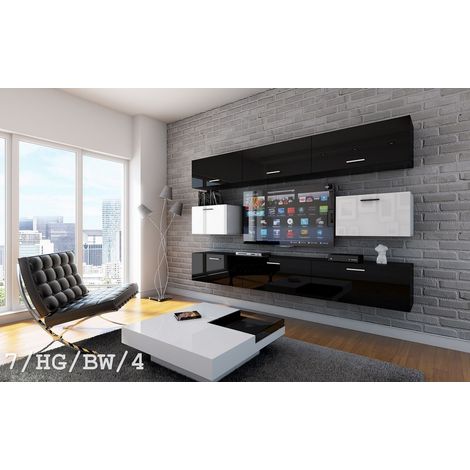 Ensemble meuble TV CONCEPT 7-HG-BW-4 noir-blanc brillant 249 cm