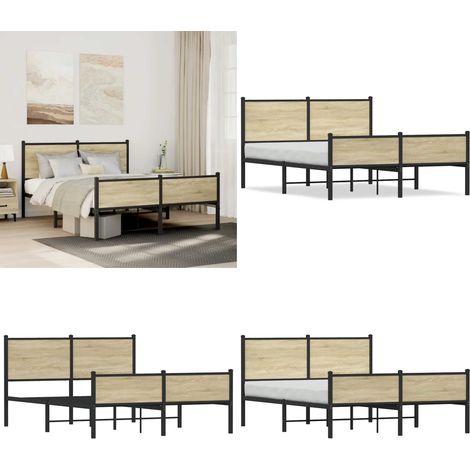 vidaXL Metallbett ohne Matratze Sonoma-Eiche 140x200 cm (1/5)