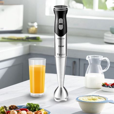 Mixeur Plongeant 700W Mixeur Plongeur en Acier Inoxydable 2 Vitesses Facile pour Aliments pour Bébés, Soupe, Purée et Sauce (1/4)