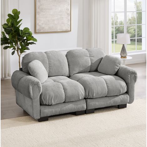 Sofá de 2 plazas 190x86x90 cm gris claro modular de chenilla con cojín móvil MEUBLIV (1/5)