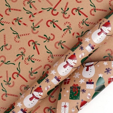 Papier cadeau de Noël double face à motif bonhomme de neige (43 cm x 300 cm) (1/3)