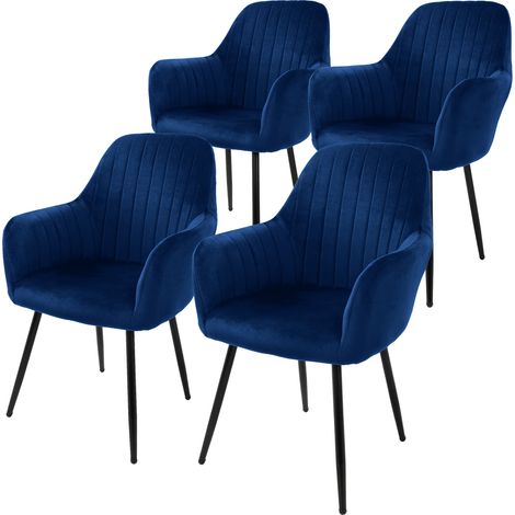 ML-Design 4x Sillas de Comedor Azules Ergonómicas, Asiento Tapizado Aspecto de Terciopelo Patas de Metal con Respaldo y Reposabrazos Sillón Moderno para Mesa de Salón Oficina Dormitorio Cocina