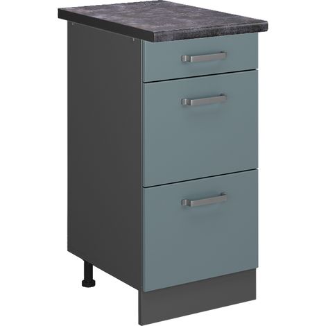 Mobiletto base per cucina R-Line, Grigio-blu, 40 cm con cassetti, PL Antracite, Vicco (1/5)