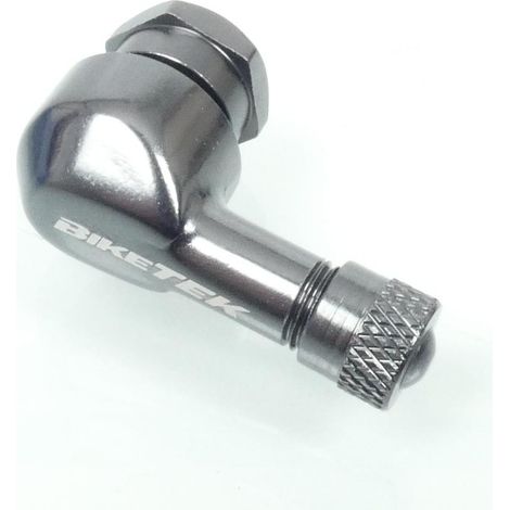 Valve alu Ø8.3mm à visser coudée 90° Biketek gun metal pour moto (1/4)