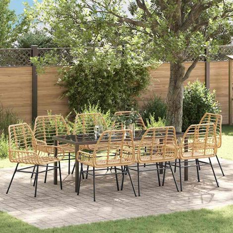 Garten Essgruppe 9 pcs Braun Poly-Rattan (1/5)