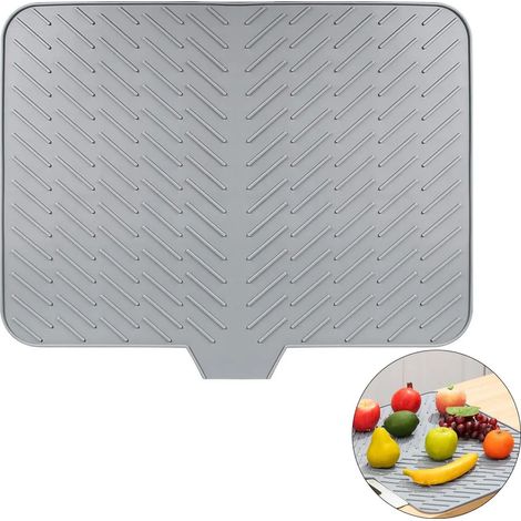 Tapis égouttoir de cuisine en silicone 58 x 43 cm, avec système d'évacuation, résistant à la chaleur et antidérapant, pour évier et plan de travail, gris (1/5)