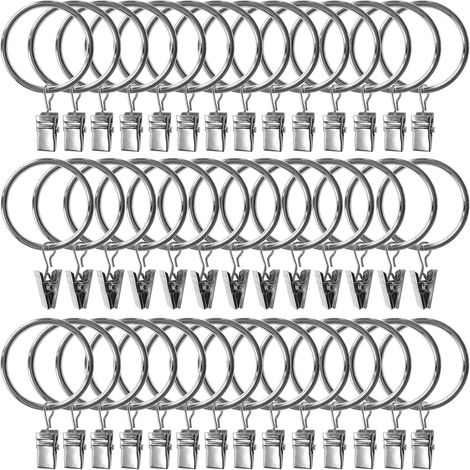 Set mit 40 Clip-Gardinenringen, 1,5 Zoll Innendurchmesser, passend für Gardinenstangen bis 1,2 Zoll Durchmesser, silberweiß (1/5)
