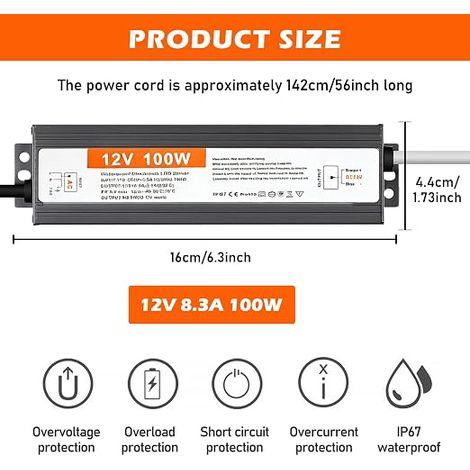Transformateur 250v 12v: Convertisseur, 220v Ac à 12v Dc Transfo, Tension Constante LED Driver Prise Pour Rubans, Ampoules, Spots Et Barres Lumineuses (Blanc) (1/3)