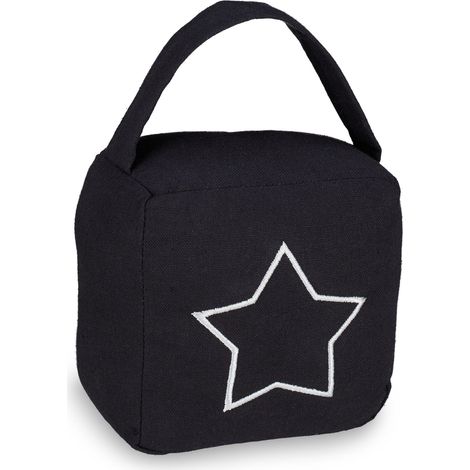 Relaxdays Türstopper Sack, moderner Türsack in Vintage Design, Boden, Stofftürstopper mit Griff, 18,5x14x10 cm, schwarz