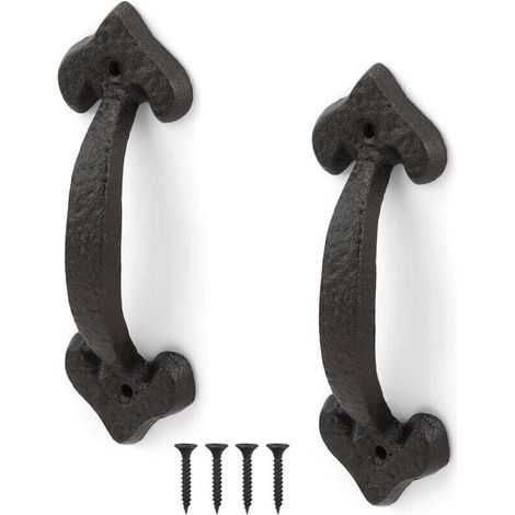 Set mit 2 Schiebetürgriffen, antike Gusseisen-Türgriffe, Vintage-Türgriffe, komplettes Zubehörsortiment für Schuppentüren, Garagen, Schränke (1/4)