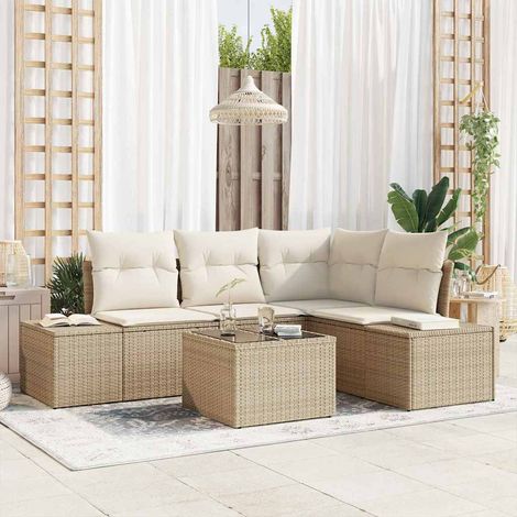 Gartensofa-set mit Speicher Beige und Creme Poly-Rattan
