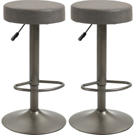 Set 2 Sgabelli da Bar Girevoli con Poggiapiedi e Altezza Regolabile, 35x36x64-85cm, Grigio