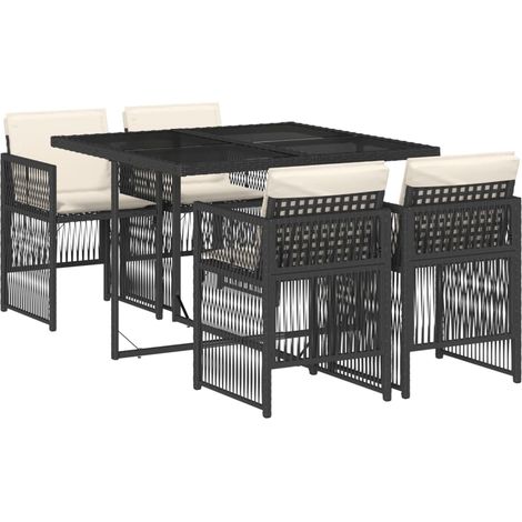 vidaXL Set da Pranzo da Giardino 5 pz Nero con Cuscini in Polyrattan