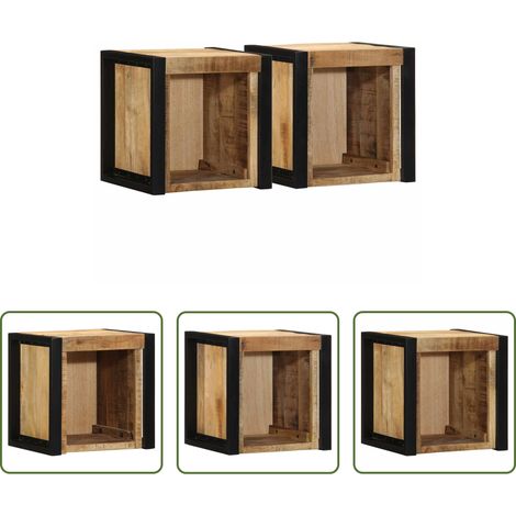vidaXL Bois de manguier - Tables de chevet 2 pcs 40x35x40 cm bois de manguier massif brut (1/5)