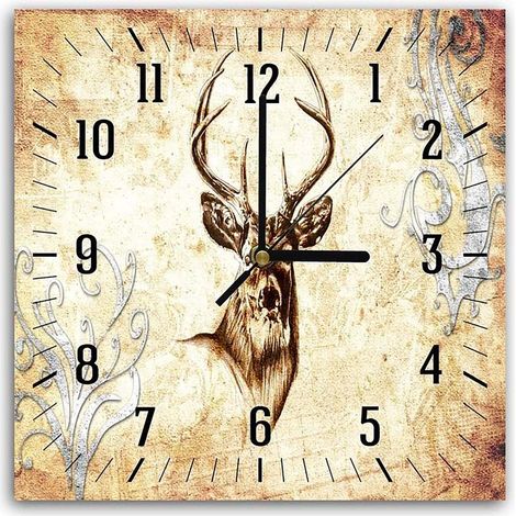 Horloge Murale Décorative Cerf Vintage Pleine Nature - 30 x 30 cm