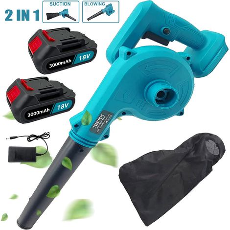 Soffiatori e aspiratori a batteria, soffianti d'aria da giardino 2in1 per neve/patio/giardino/pulizia del garage + batteria 2x 3.0A + caricabatterie , compatibile con batteria Makita (1/5)