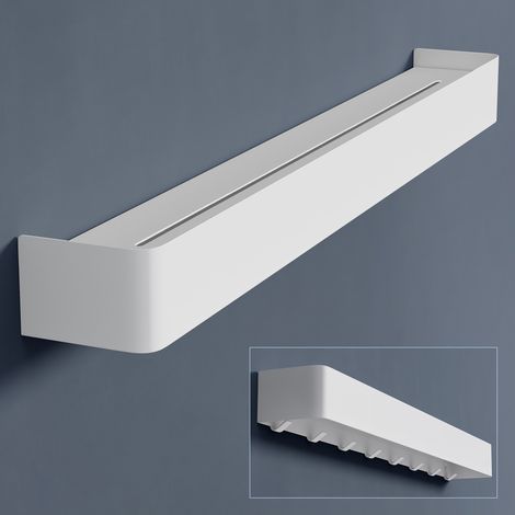 doporro Wandgarderobe mit Ablage, Garderobenleiste 80 cm mit 8 Garderobenhaken, Kleiderhaken Wand ohne Bohren oder mit Bohren Jackenaufhänger für Flur, Bad & Küche, Garderobe Weiß Reglo-05