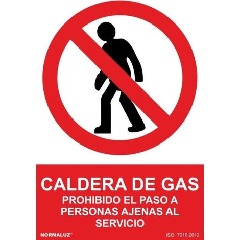 Señal de Caldera de gas, prohibido el paso de personas ajenas al servicio SEKURECO                         100 x 150 mm                          ADHESIVOS DE VINILO (1/2)