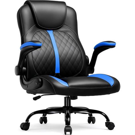 Chaise de gaming avec accoudoirs rabattables, chaise gamer avec fonction basculante, chaise d'ordinateur ergonomique pour gamers en mousse haute densité,Bleu (1/4)