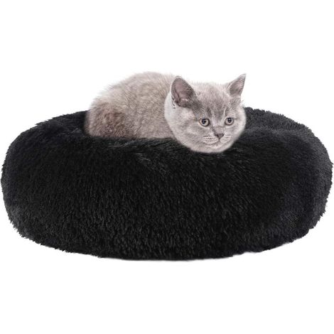Lit pour chat pour animaux de compagnie, lit pour chat rond anti-dérapant pour chats d'intérieur, 50 cm noir (1/5)