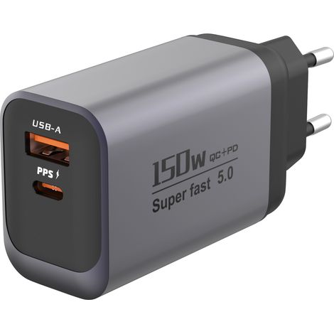 Chargeur Rapide 150W Double Port USB-A + USB-C PPS QC PD, Adaptateur Secteur Prise EU, Chargeur Multiprotocole pour Smartphone (1/5)