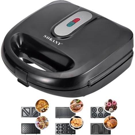 Appareil multifonction 6-en-1 750W (sandwich maker, gaufrier, contact grill, donut maker et plus) plaques antiadhésives, cuisson double face, contrôle automatique de la température