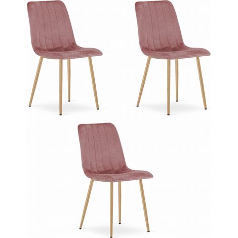 Silla Lava - terciopelo rosa / patas color madera x 3 (1/5)