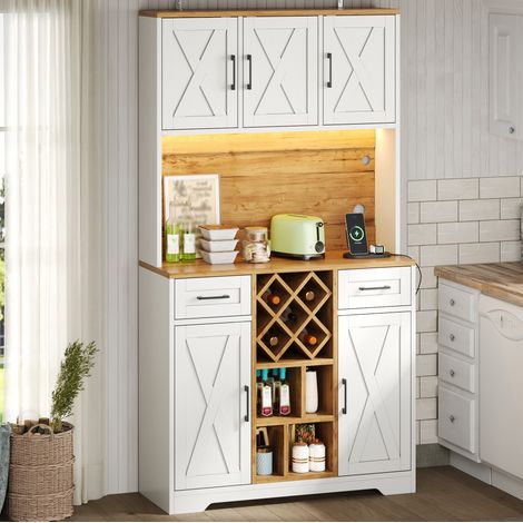 Mueble alto de cocina con iluminación LED, botellero, MDF, natural y blanco DESVIAE (1/5)