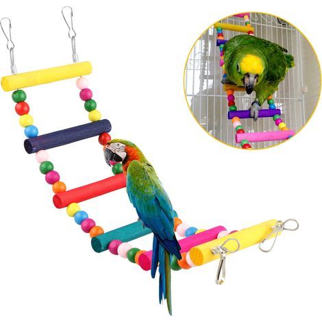 1 giocattolo per uccelli, posatoio in legno, amaca con scaletta, accessori per gabbia, pappagalli e uccellini (1/5)