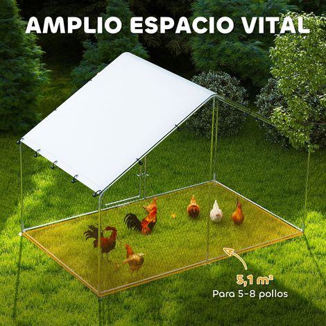 Grand poulailler en métal (3 x 1.7 x 1.9 m) avec housse imperméable et résistante aux UV. couleur argent. (1/5)