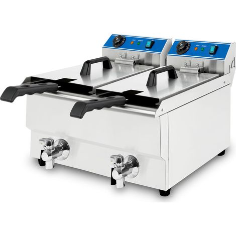 VERTES Doble Freidora de acero inoxidable 2x16L,60-200°C,2x3000W (1/5)