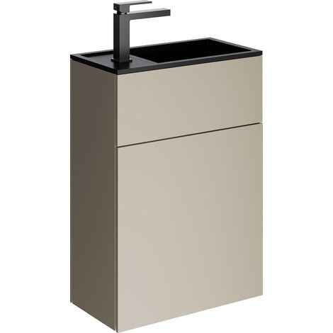 BERNSTEIN - Mobile lavabo sospeso MDF Beige opaco, lavabo Nero opaco + foro rubinetto e scarico, Cerniera porta a destra - 50x26x72cm - KONDA	Nero opaco, Basalto opaco
